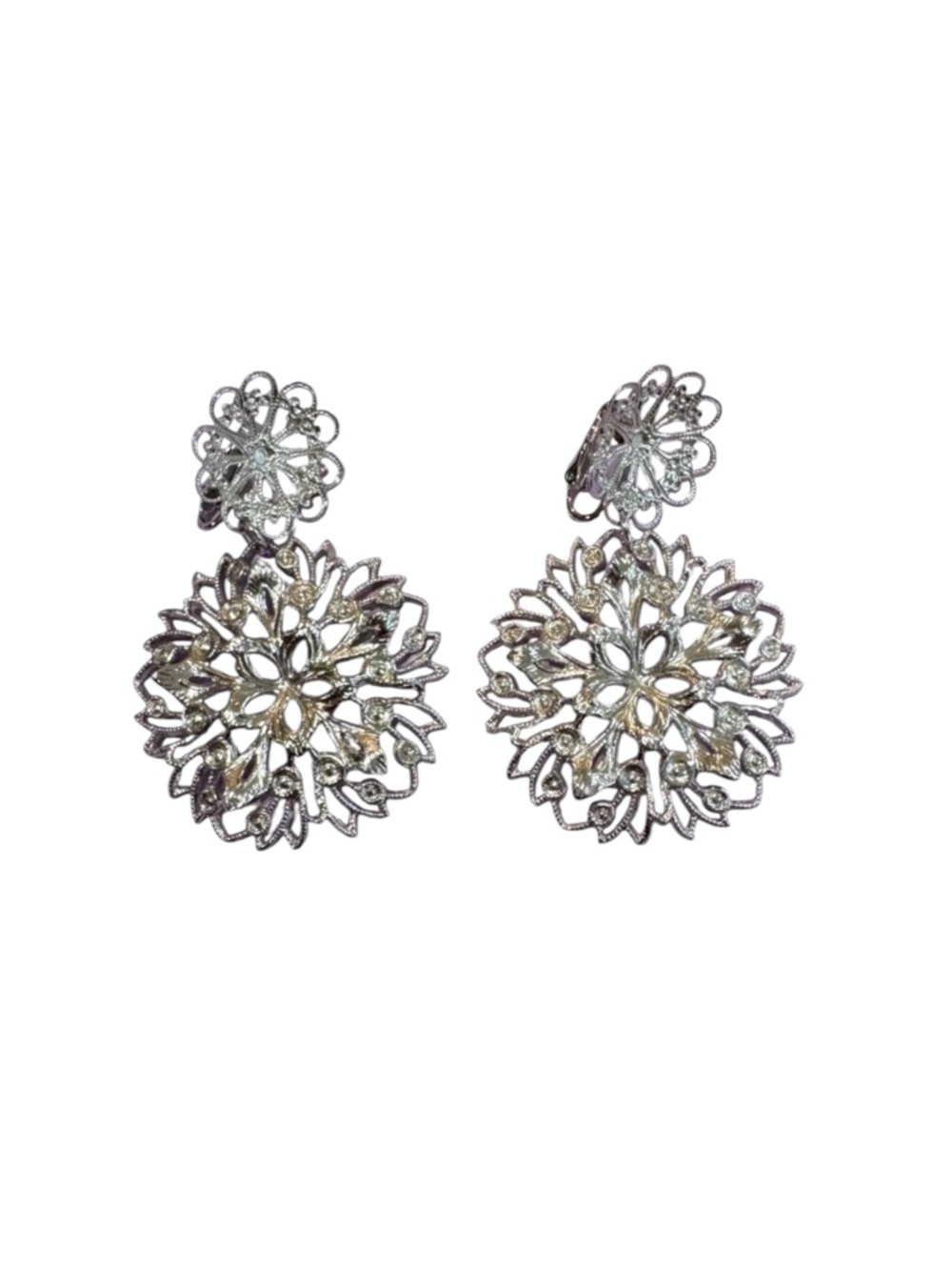 Dalsheim Vintage 1960 Round Dangle Snow Flake Clip/On Earings